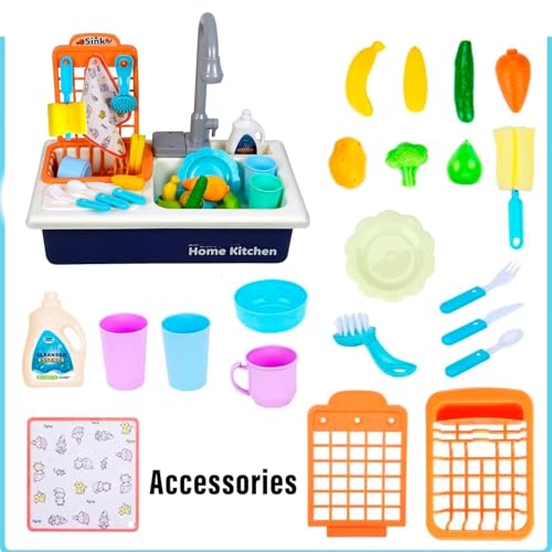 RAZZES Kids Kitchen Sink Playset with Water Flow – Electronic Wash Basin with Running Water, Pretend Play Set for Girls - Image 2