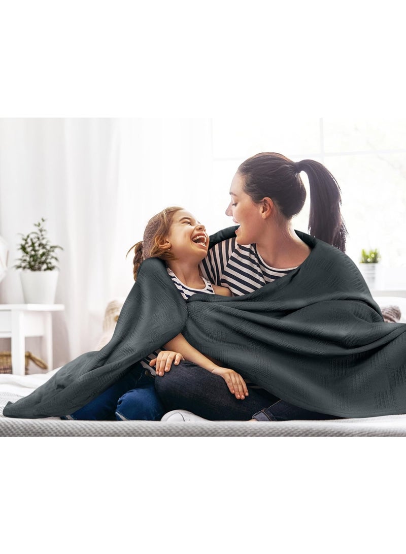 Utopia Bedding 100% Cotton Blanket (Queen Size - 90x90 Inches) 350GSM Lightweight Thermal Blanket, Soft Breathable Blanket for All Seasons (Smoke Gray) - Image 3