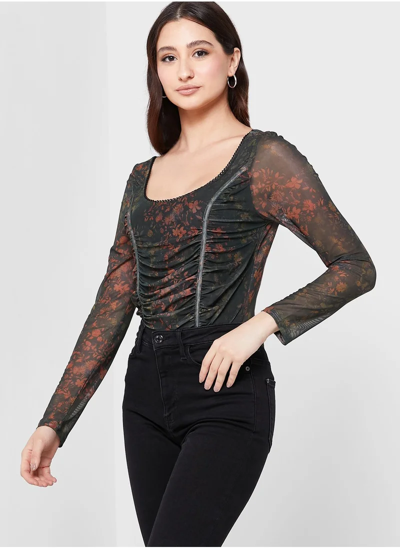 TOPSHOP Mesh Printed Corset Top
