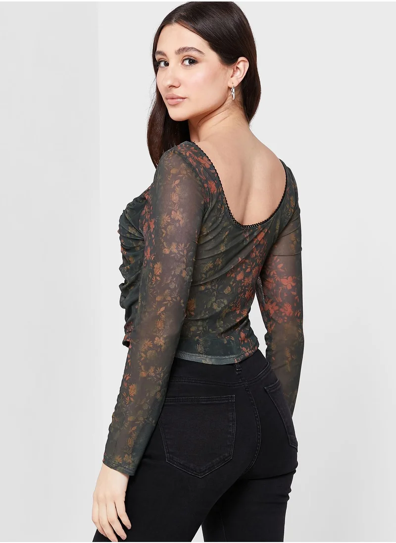 TOPSHOP Mesh Printed Corset Top