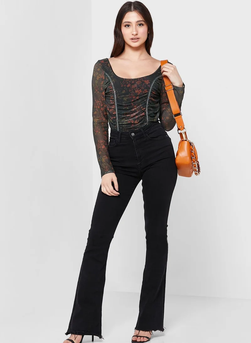 TOPSHOP Mesh Printed Corset Top
