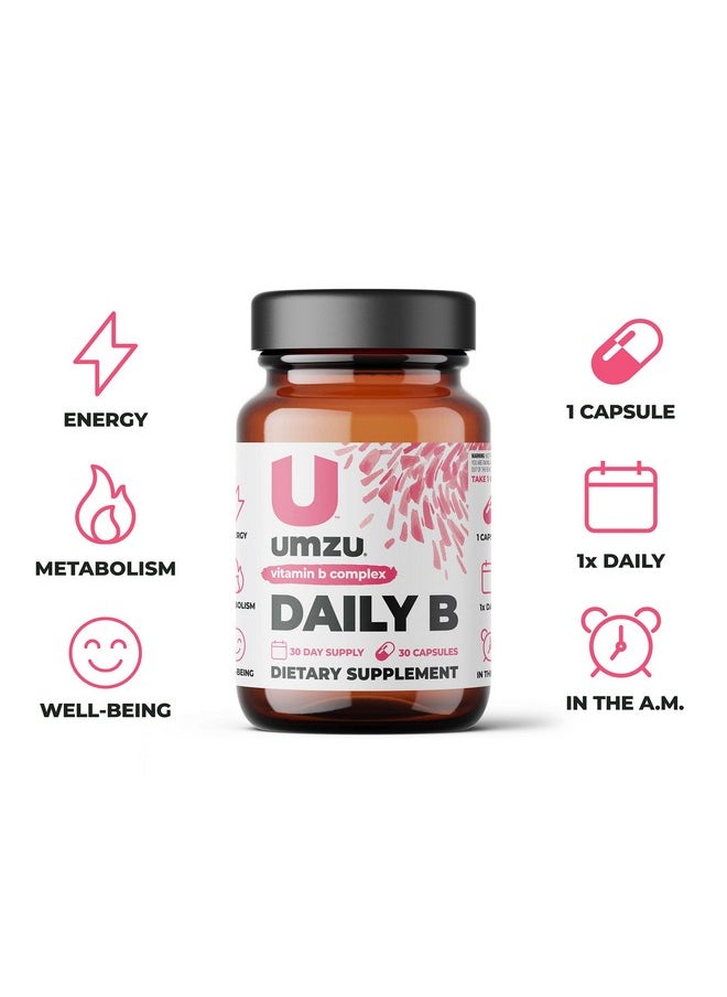 UMZU - Daily B Complete B Vitamin Complex To Support Energy Cognition Focus And Well Being B1 B2 B3 B5 B6 B7 B9 B12 (30 Day Supply 30 Capsules) - Image 1