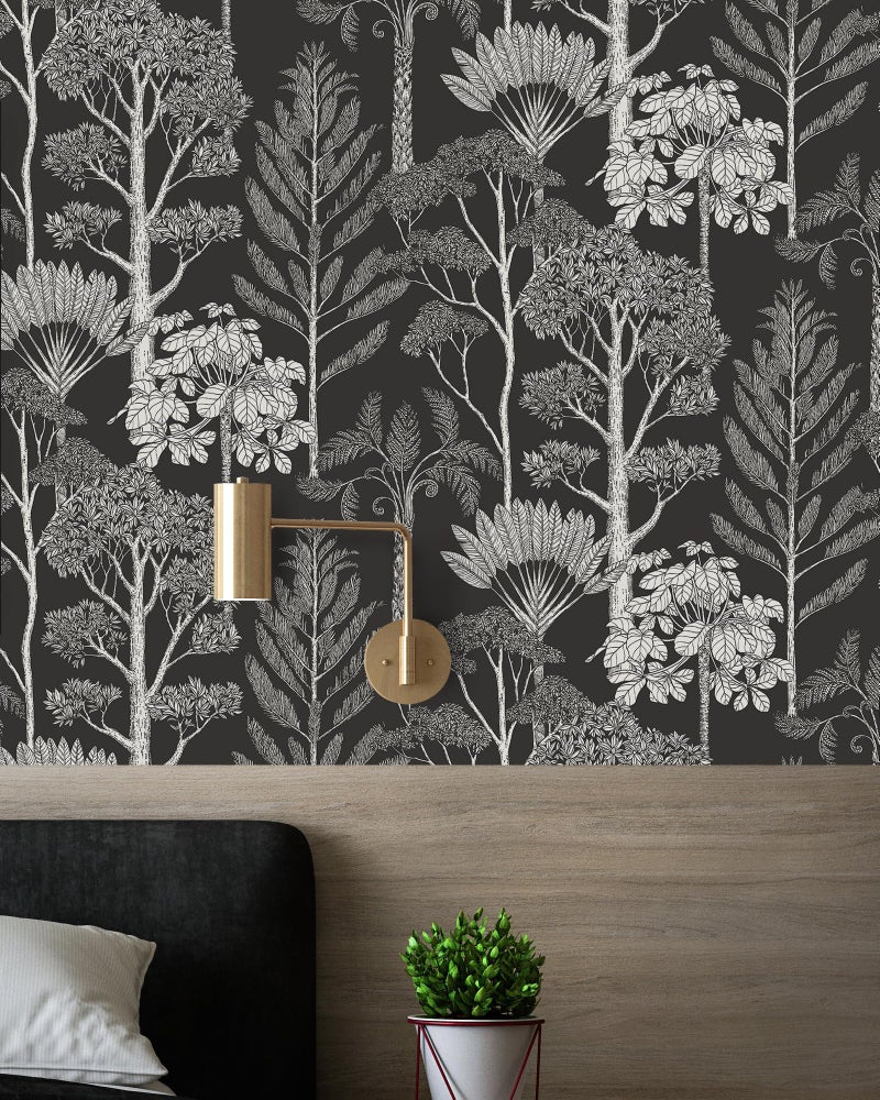 Lativo Forest Peel and Stick Wallpaper Vintage Boho Contact Paper for Cabinets Drawers Tree Self Adhesive Removable Wallpaper for Bathroom Bedroom Dark Moody Leaf Contact Paper Decor 173inW 787inL