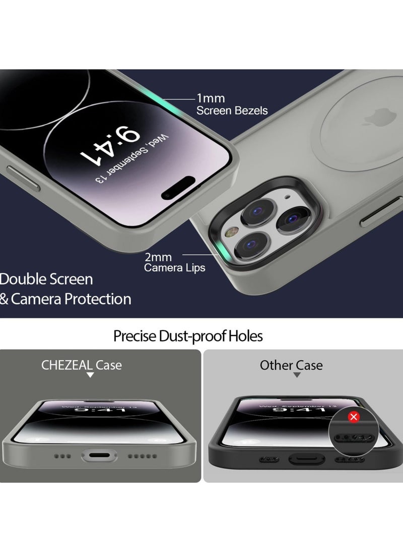 Magnetic Case For iPhone 14 Pro max Case Compatible with MagSafe Military Grade Protection Shockproof Translucent Matte Case Anti Scratch Shockproof Phone Case (Titanium)