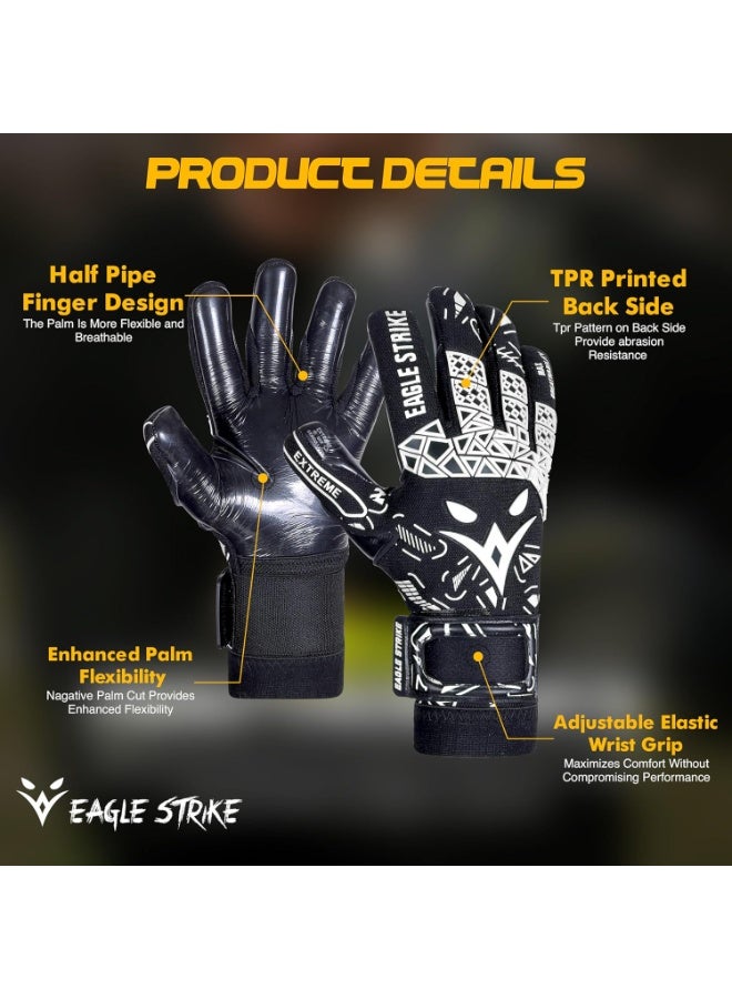 EAGLE STRIKE Soccer Goalie Gloves - Sizes 6 to 10, 4mm German Contact Grip Sticky Latex & Built-in Pro-Level Gloves Wrist Support - Image 2