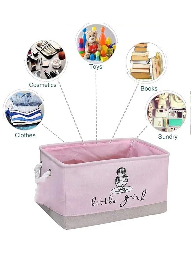 yongsheng Printed Storage Basket grey/Pink 40x28x24cm，Rectangular Laundry Basket Nursery Storage Fabric Storage Bin Storage Hamper,Gift Baskets (Pink Girl)  - Image 3