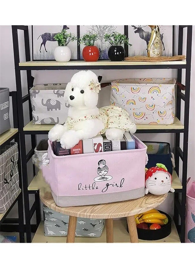 yongsheng Printed Storage Basket grey/Pink 40x28x24cm，Rectangular Laundry Basket Nursery Storage Fabric Storage Bin Storage Hamper,Gift Baskets (Pink Girl)  - Image 4