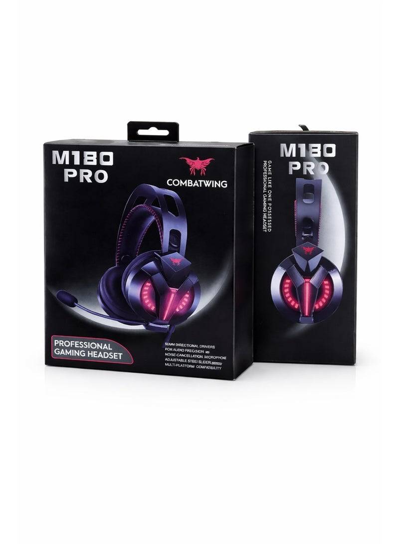 COMBATWING M180 PRO Professional Gaming Headset - 50mm Directional Drivers, Noise-Cancelling Mic, LED RGB Light, 3.5mm Audio + USB - Multi-Platform Compatibility - Image 2