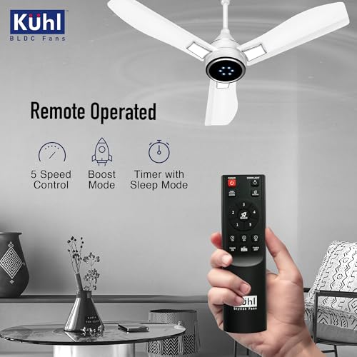 KUHL Arctis A8 900 mm BLDC 65% Power Saving BLDC Ceiling Fan With Remote | BEE 5 Star Rated & ISI Marked | High Air Flow & LED Indicators | 5 Year Warranty on Motor | White - Image 3