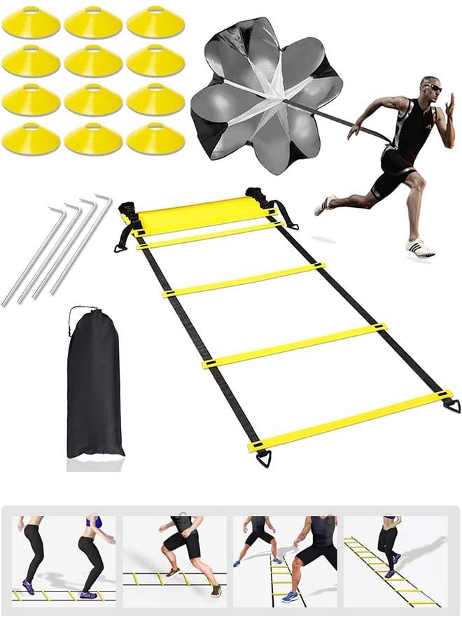 YIM-VIBEHAUS Agility Ladder Training Set, Speed Training Exercise Set, Agility Ladder Speed Training Equipment Include 12 Rungs, 12 Soccer Cones, 4 metal stakes, 1 Carry Bags, 1 Resistance Parachute - Image 1