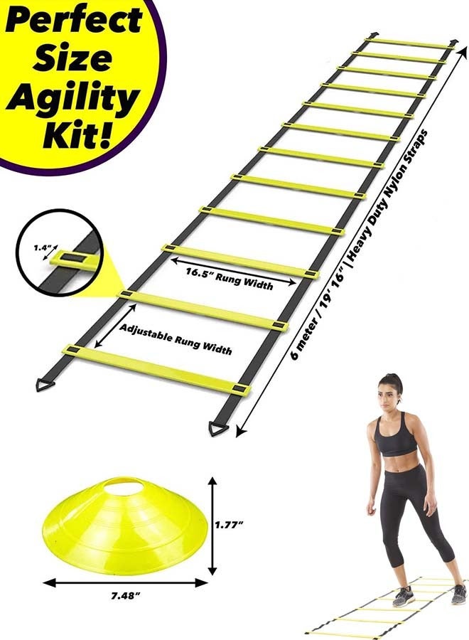 YIM-VIBEHAUS Agility Ladder Training Set, Speed Training Exercise Set, Agility Ladder Speed Training Equipment Include 12 Rungs, 12 Soccer Cones, 4 metal stakes, 1 Carry Bags, 1 Resistance Parachute - Image 2