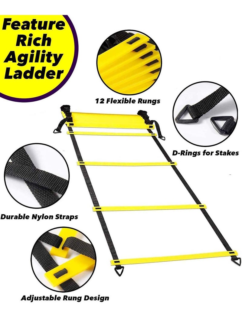 YIM-VIBEHAUS Agility Ladder Training Set, Speed Training Exercise Set, Agility Ladder Speed Training Equipment Include 12 Rungs, 12 Soccer Cones, 4 metal stakes, 1 Carry Bags, 1 Resistance Parachute - Image 3