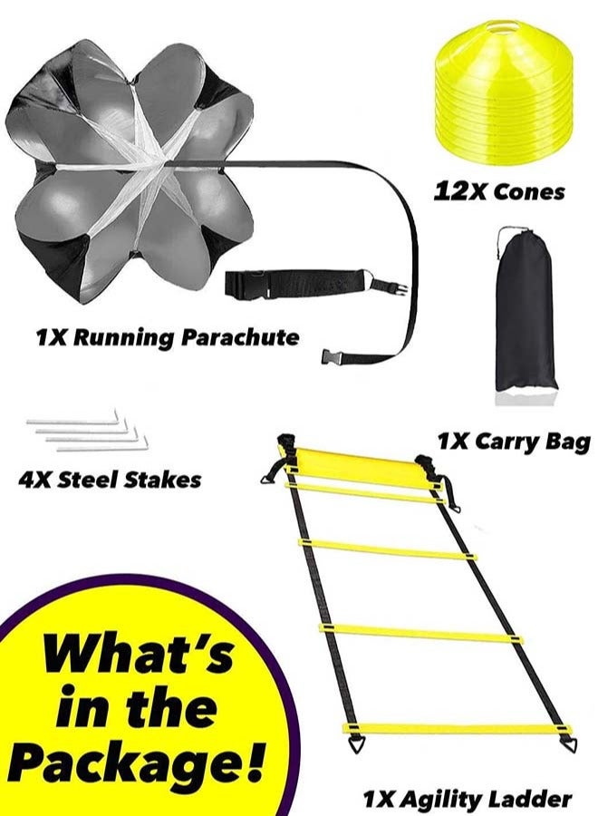 YIM-VIBEHAUS Agility Ladder Training Set, Speed Training Exercise Set, Agility Ladder Speed Training Equipment Include 12 Rungs, 12 Soccer Cones, 4 metal stakes, 1 Carry Bags, 1 Resistance Parachute - Image 5