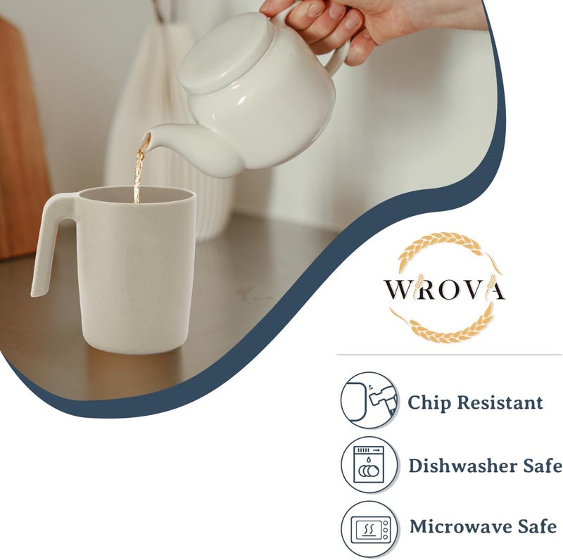 Wrova 16oz Wheat Straw Cups with handles set of 6Plastic Cups ReusableUnbreakable Kids MugsDishwasher Safe  Microwave SafeIdeal Plastic Mugs for TeaCoffeeCampingRVBeige - Image 3