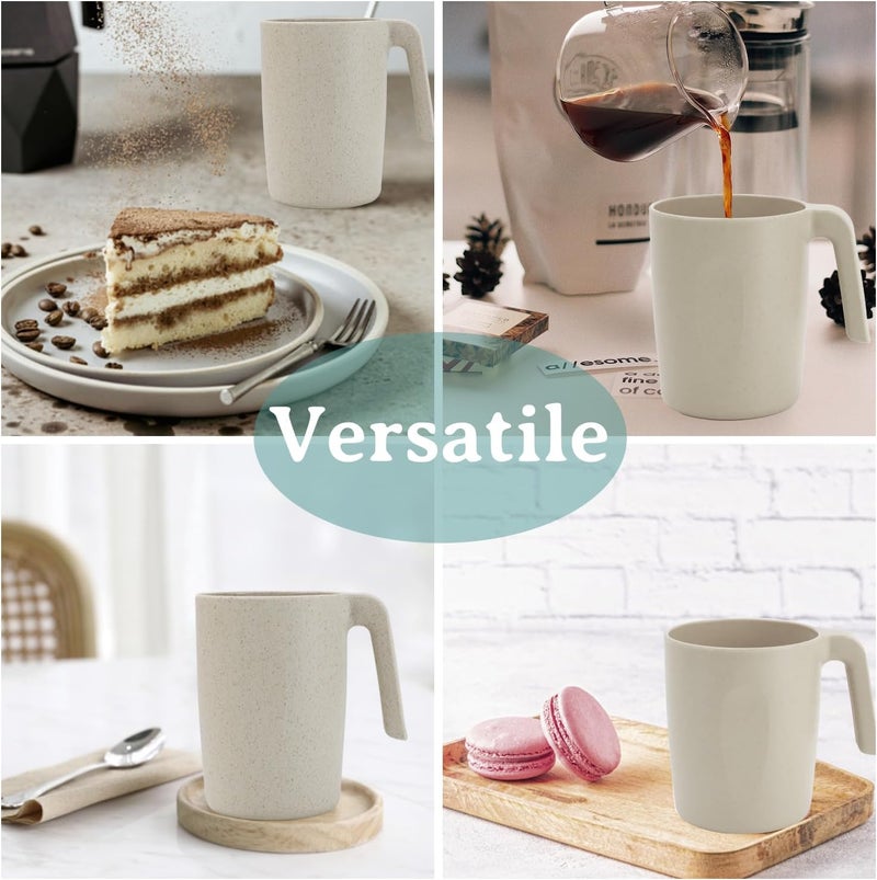 Wrova 16oz Wheat Straw Cups with handles set of 6Plastic Cups ReusableUnbreakable Kids MugsDishwasher Safe  Microwave SafeIdeal Plastic Mugs for TeaCoffeeCampingRVBeige - Image 4