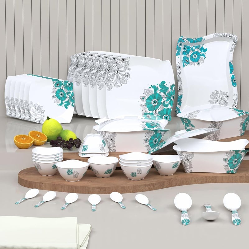 Castleite Marvella 40 Pieces Melamine Dinner Set - Elegant, Break & Stain Resistant, Designer Crockery Dinnerware in Exclusive Edgy Square Shape for Your own Home Kitchen or Gifting (Lazuli Dream) - Image 1