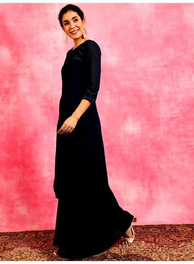AKS  Blue Mirror Work Straight Kurta for Women | Best Price UAE