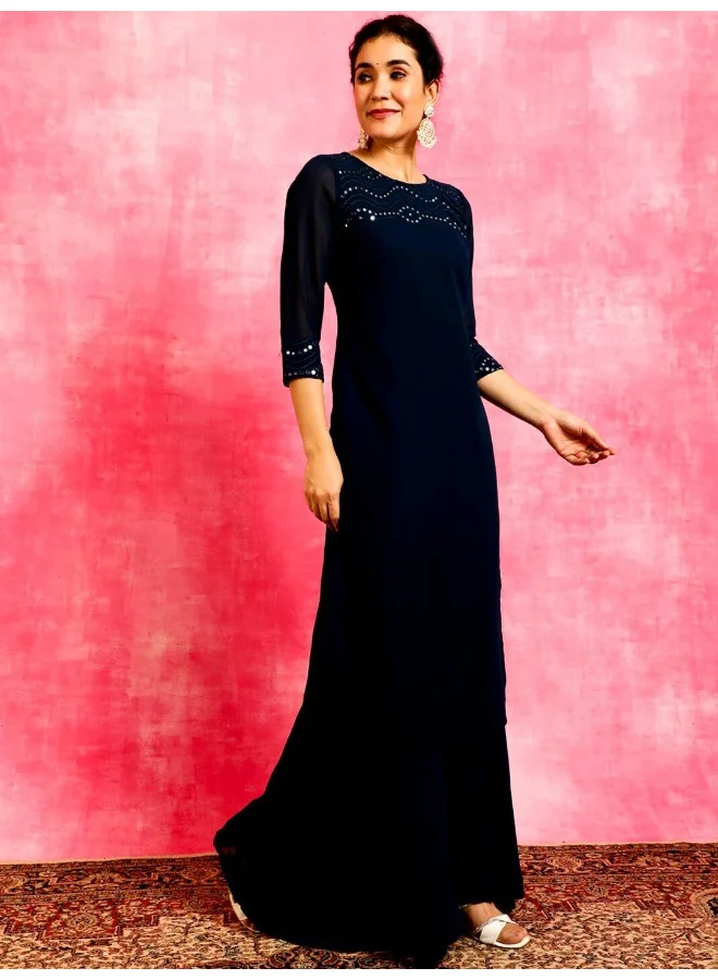 AKS  Blue Mirror Work Straight Kurta for Women | Best Price UAE
