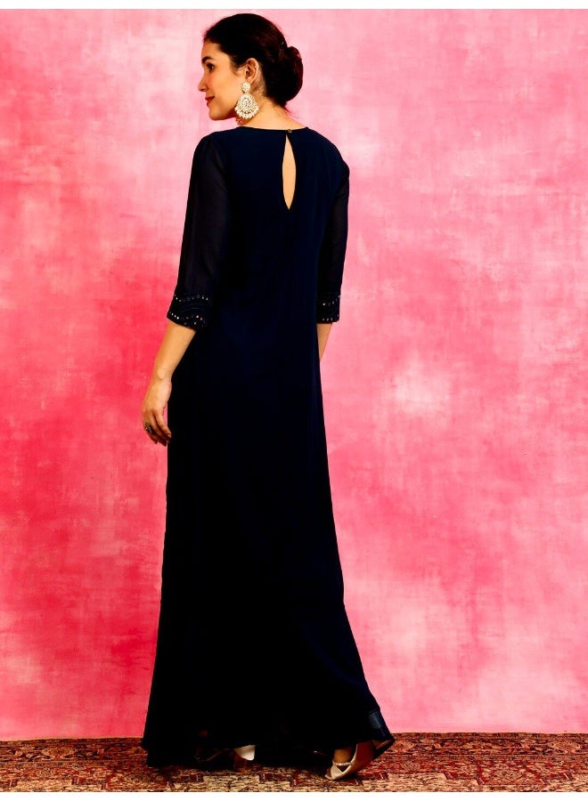 AKS Blue Mirror Work Straight Kurta - Image 5