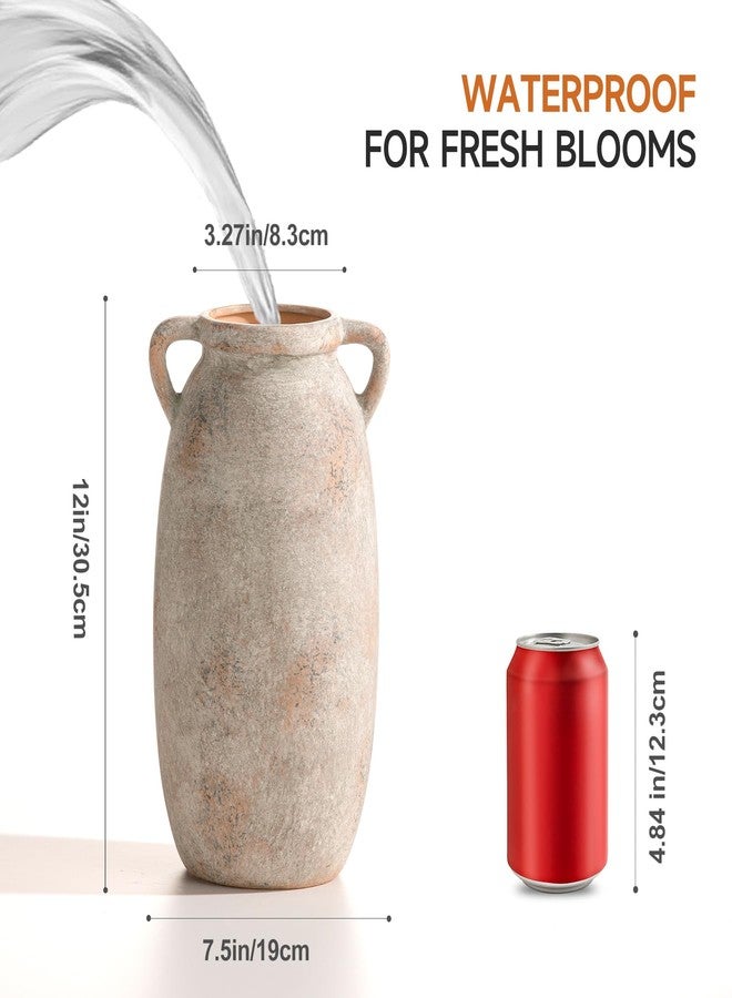 Dobbyby Ceramic Flower Vase 12 inch Farmhouse Rustic Vase Decorative Pottery Terracotta Tall Vases for Home Decor Table Mantle Fireplace Living Room Bathroom Wedding Centerpiece (Large-Terracota) - Image 2
