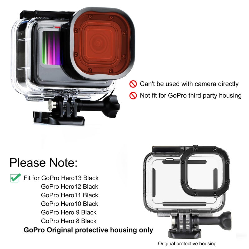 SOONSUN 4-Pack Dive Filter for GoPro Hero 13 12 11 10 9 8 Black Official Waterproof Housing - Red, Light Red, Magenta, 5X Close-up Macro Filters Color Correction for Underwater Photography and Video - Image 2