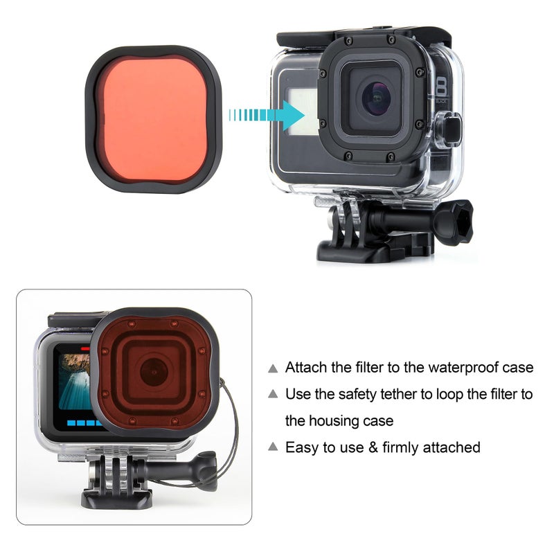 SOONSUN 4-Pack Dive Filter for GoPro Hero 13 12 11 10 9 8 Black Official Waterproof Housing - Red, Light Red, Magenta, 5X Close-up Macro Filters Color Correction for Underwater Photography and Video - Image 4