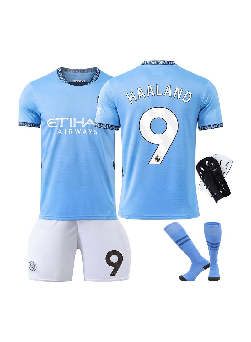 This jersey is specially designed for football enthusiasts and sports people, It is a 4-piece set of No. 9 football jersey, including the top, pants, socks and knee pads, The fabric is breathable, quick-drying, soft and elastic