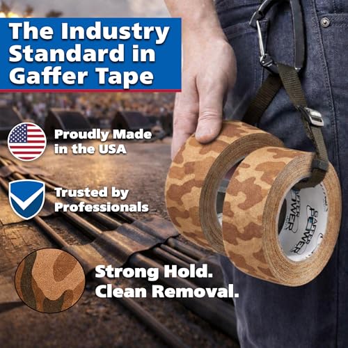 Gaffer Power Desert Tan Camo Gaffer Tape – Professional Grade, Made in USA, Non-Reflective Matte Cloth Tape, Heavy Duty, Easy Tear, Residue-Free – 2 Inch x 25 Yards - Image 2