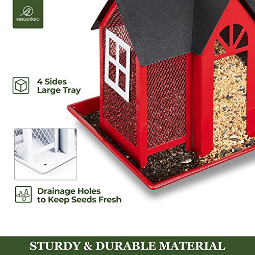 Kingsyard Bird Feeder House for Outside, Metal Mesh Wild Bird Feeder with Triple Feeders for Finch Cardinal Chickadee, Large Capacity, Weatherproof and Durable, Red - Image 4