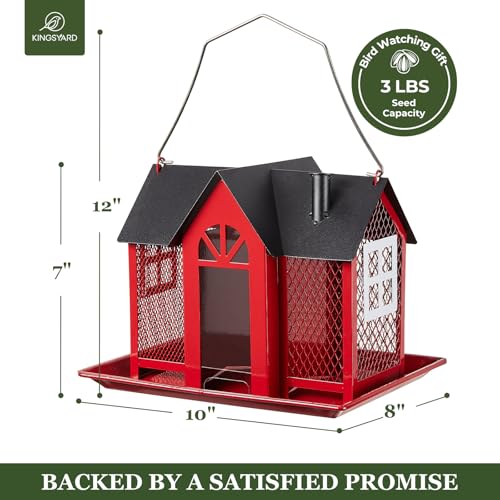 Kingsyard Bird Feeder House for Outside, Metal Mesh Wild Bird Feeder with Triple Feeders for Finch Cardinal Chickadee, Large Capacity, Weatherproof and Durable, Red - Image 5