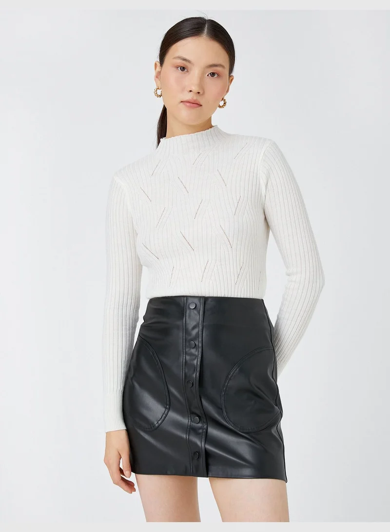 KOTON Faux Leather Button Mini Skirt