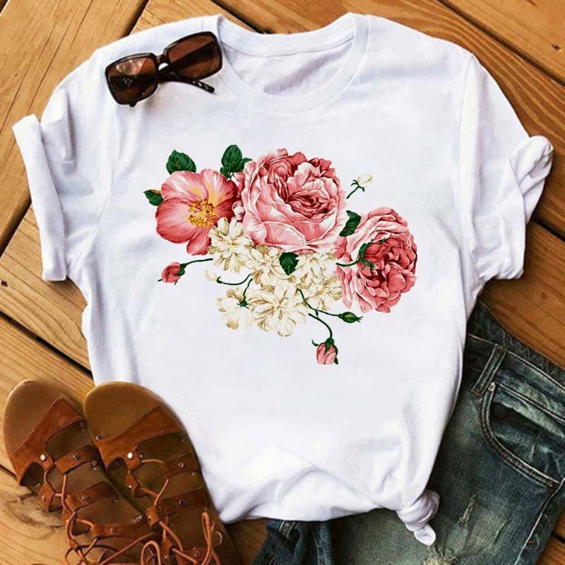 [Same Day Delivery] Cross-Border Supply T-Shirt Printed T-Shirt Women's Short-Sleeved Women's Clothing - Image 1