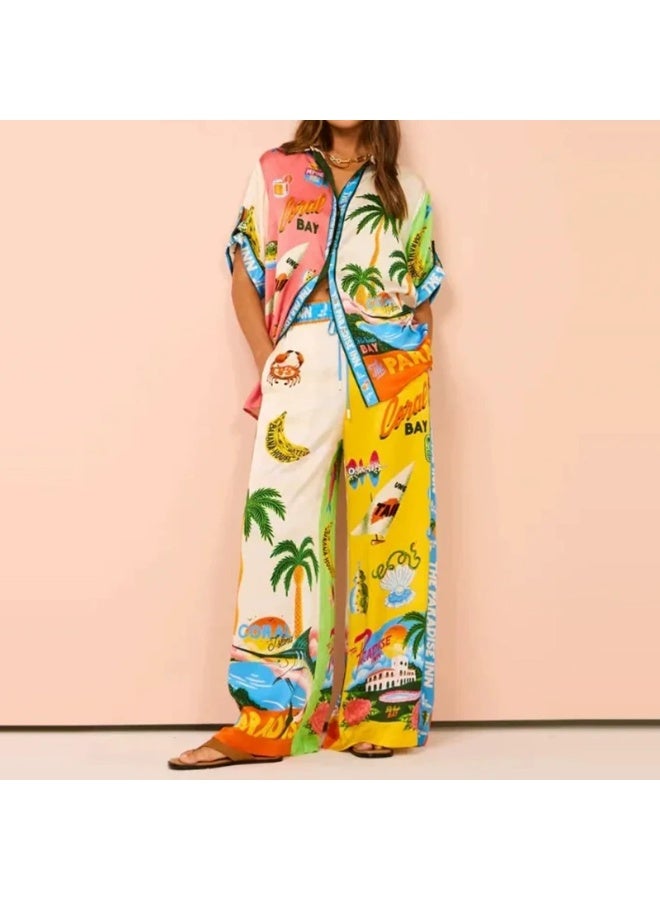 general 2025-2026 Women's Personalized Graffiti Casual Shirt with Flap Collar and Long Sleeves Fashion Set - Image 1