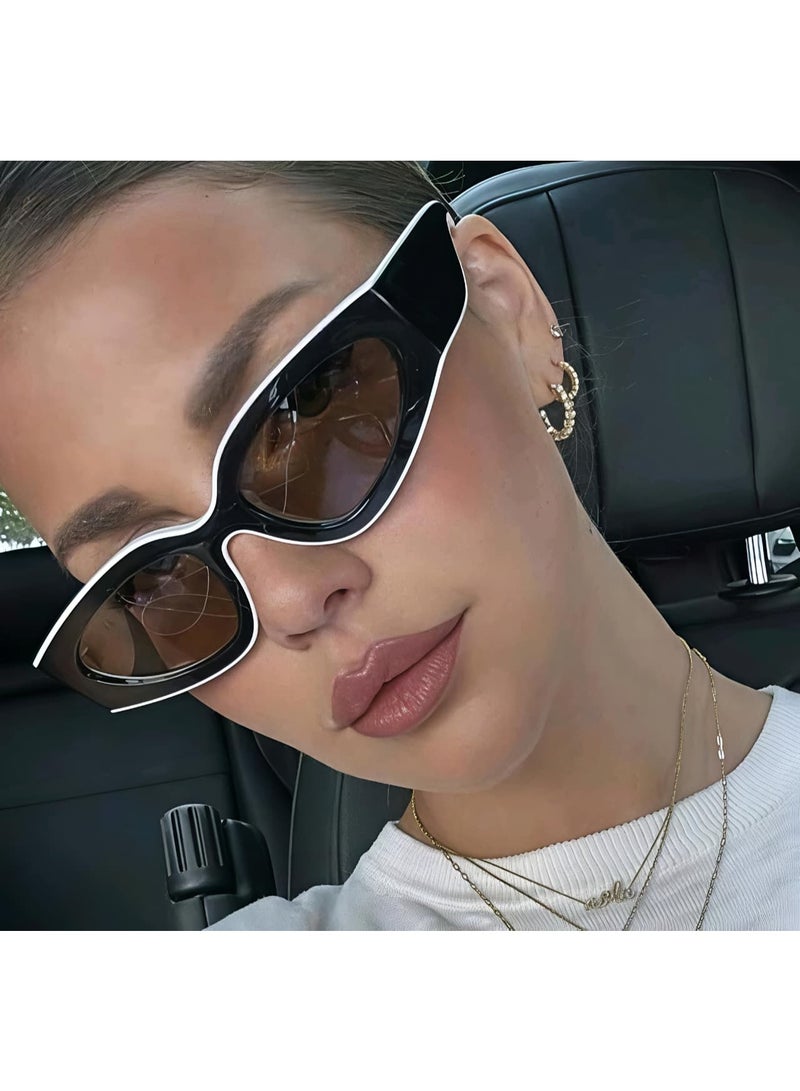 شي إن نظارات شمسية عصرية جديدة بتصميم عين القطة الكلاسيكي ثنائي اللون - Image 1