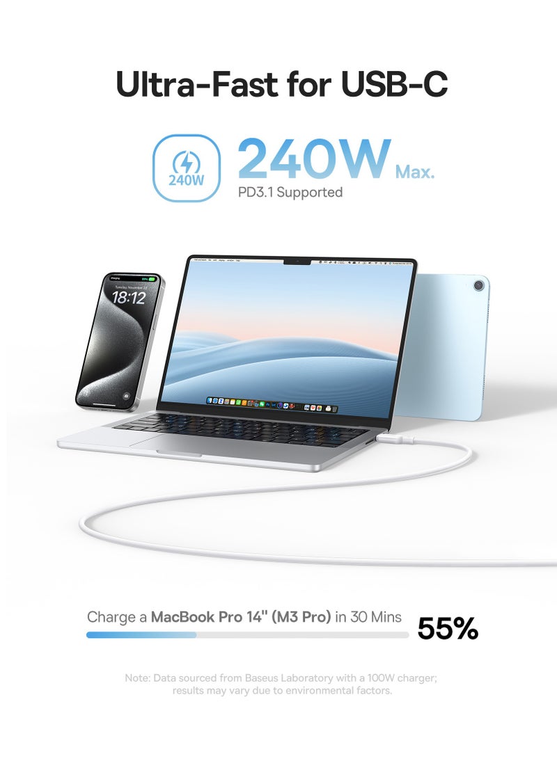 بيسوس كابل شاحن مغناطيسي USB-C، بطول 3.3 قدم، كابل شحن سريع من نوع C متوافق مع سلسلة iPhone 16/15، MacBook Pro/Air، Samsung S24/23 Ultra، Google Pixel، OnePlus، OPPO، Xiaomi، أجهزة الكمبيوتر المحمولة، iPad Air/Pro، Microsoft Surface، Air Pods Pro والمزيد- - Image 2
