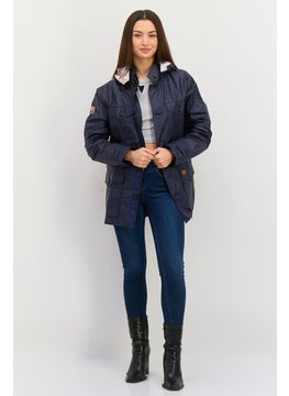 Pepe Jeans Women Plain Hooded Jacket, Navy  - Image 2