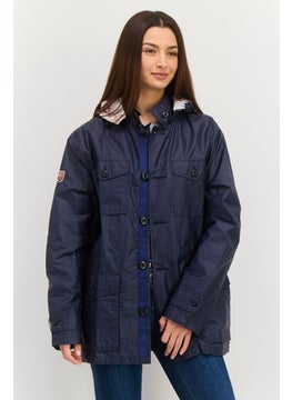 Pepe Jeans Women Plain Hooded Jacket, Navy  - Image 1