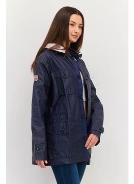 Pepe Jeans Women Plain Hooded Jacket, Navy  - Image 3