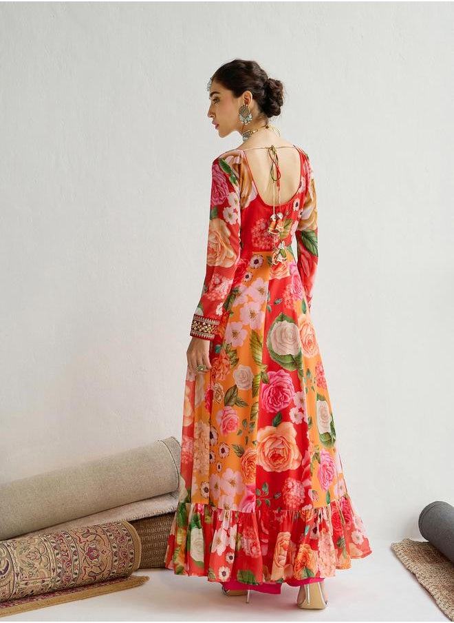 SASSAFRAS - Floral Printed Frill Hem Anarkali Kurta by Styli - Image 1