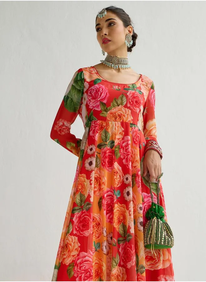 ساسافراس Floral Printed Frill Hem Anarkali Kurta