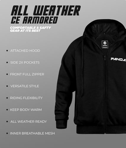 PANDA CYCLE GEAR Motorcycle Hoodie for Men & Women ATV Enduro Armored All Season's Biker Riding Sweatshirt Dual Sports Jacket (US, Alpha, Large, Regular, Regular, BLACK) - Image 4