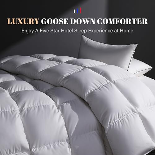 DOWNSTORIA Feather Down Comforter King Size Duvet Insert, Light Weight True Baffle-Box Noiseless Bedding Comforters, Soft Hotel Collection Bed Comforter, Medium Warmth - White, 106 X 90 in. - Image 2
