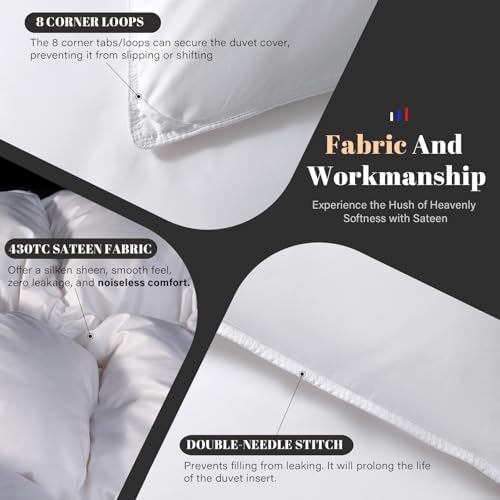 DOWNSTORIA Feather Down Comforter King Size Duvet Insert, Light Weight True Baffle-Box Noiseless Bedding Comforters, Soft Hotel Collection Bed Comforter, Medium Warmth - White, 106 X 90 in. - Image 5