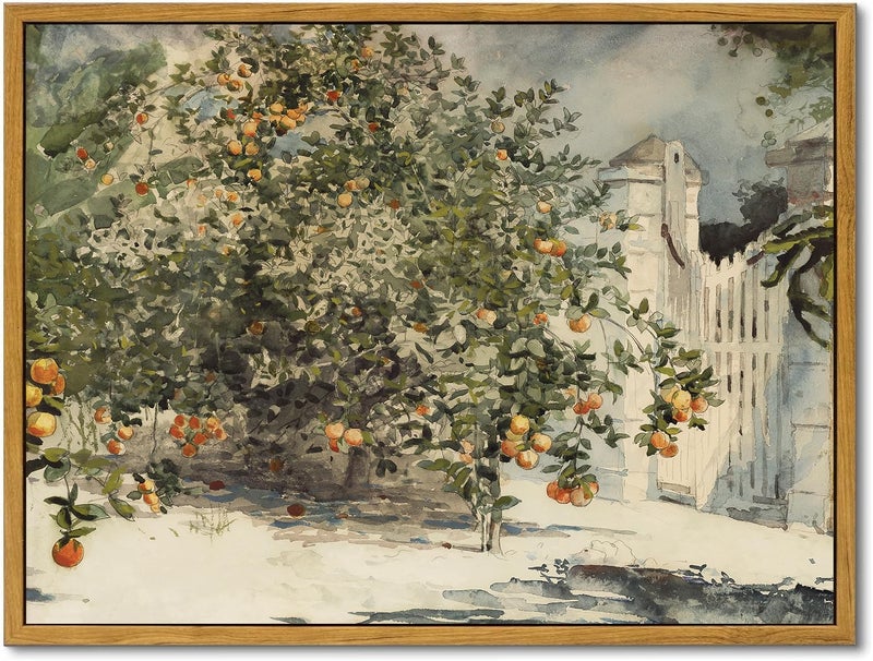 KBKBART لوحات فنية مؤطرة للمطبخ العتيق - طباعة شجرة البرتقال بالألوان المائية، لوحة زيتية، لافتة مطبخ ريفية، فن قماش لجدار غرفة الطعام، غرفة النوم، غرفة المعيشة، المزرعة، المعرض، صور عتيقة لتزيين الجدران (12"x16") - Image 1