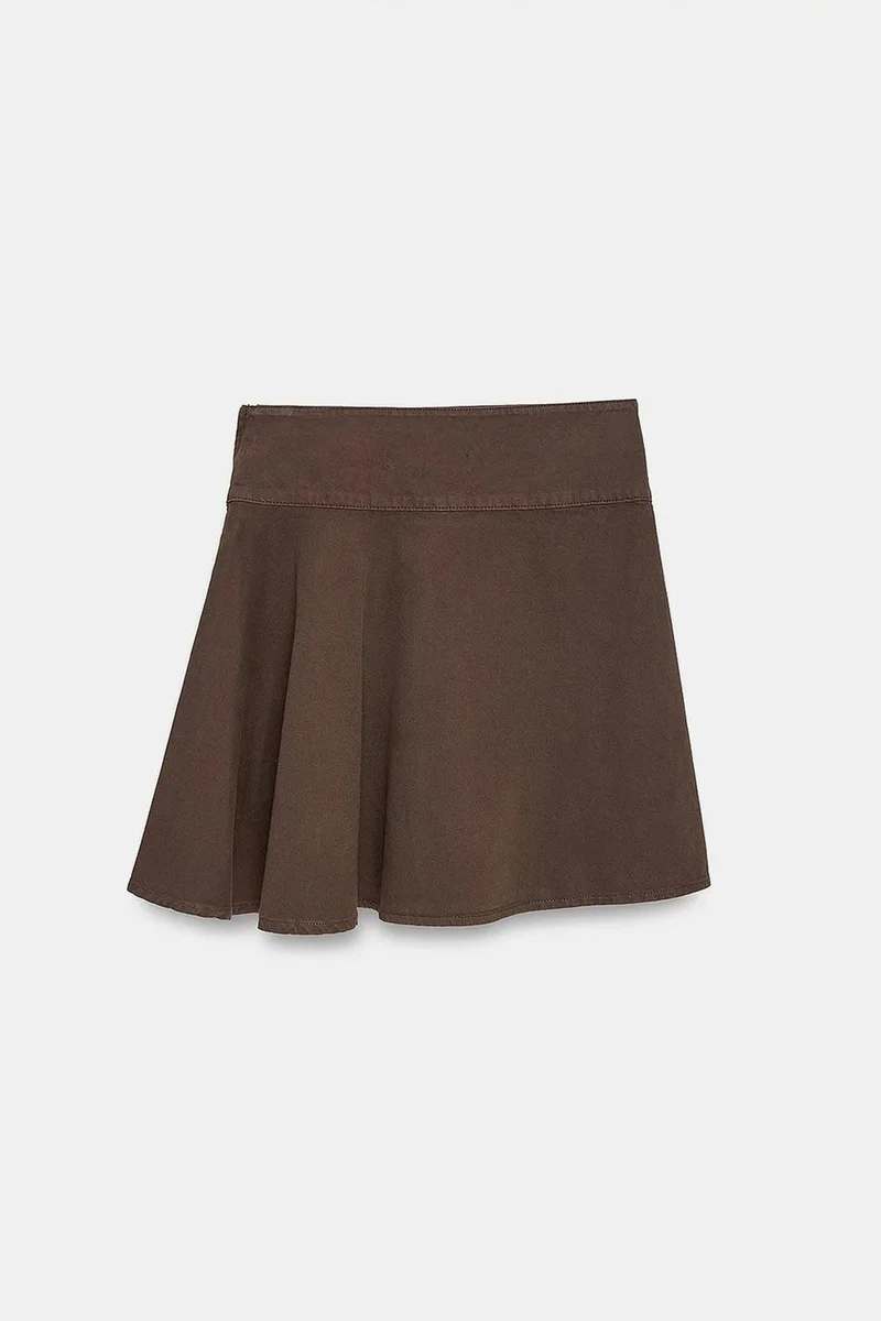 Dilvin Coffee Brown DILVIN High-Waist Cotton Poplin A-Line Mini Skirt for Women | Best Price UAE
