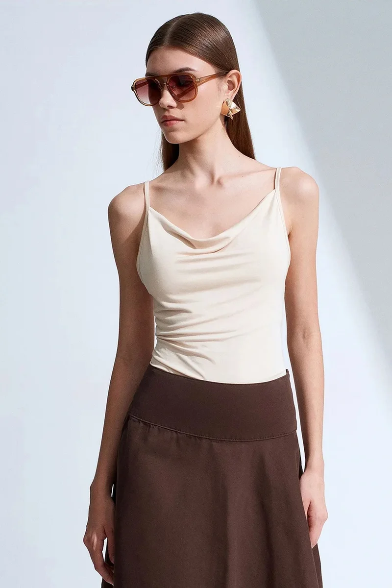 Dilvin Coffee Brown DILVIN High-Waist Cotton Poplin A-Line Mini Skirt for Women | Best Price UAE