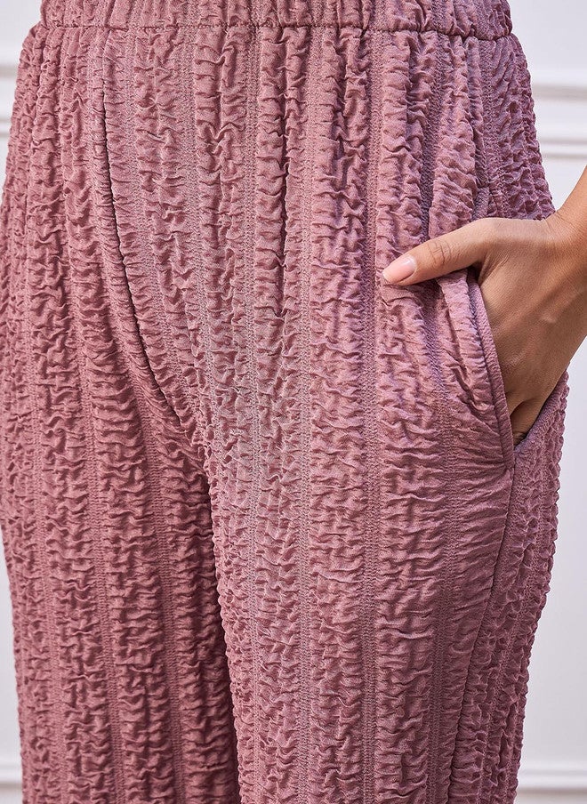 StyleStone طقم علوي وسروال مجعد بلون اللافندر من ستايل ستون للملابس الكاجوال - Image 3