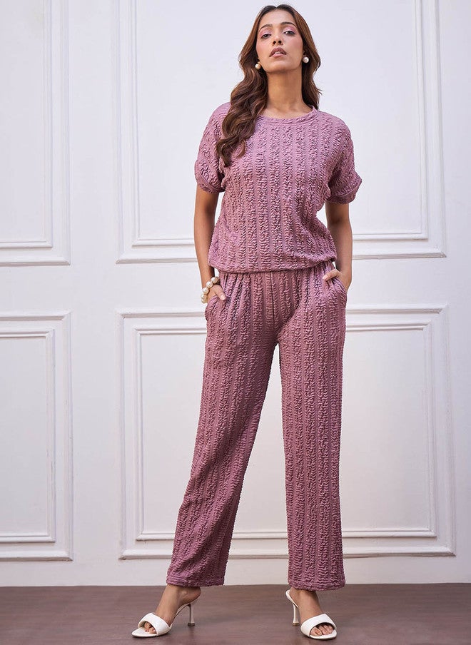 StyleStone طقم علوي وسروال مجعد بلون اللافندر من ستايل ستون للملابس الكاجوال - Image 1