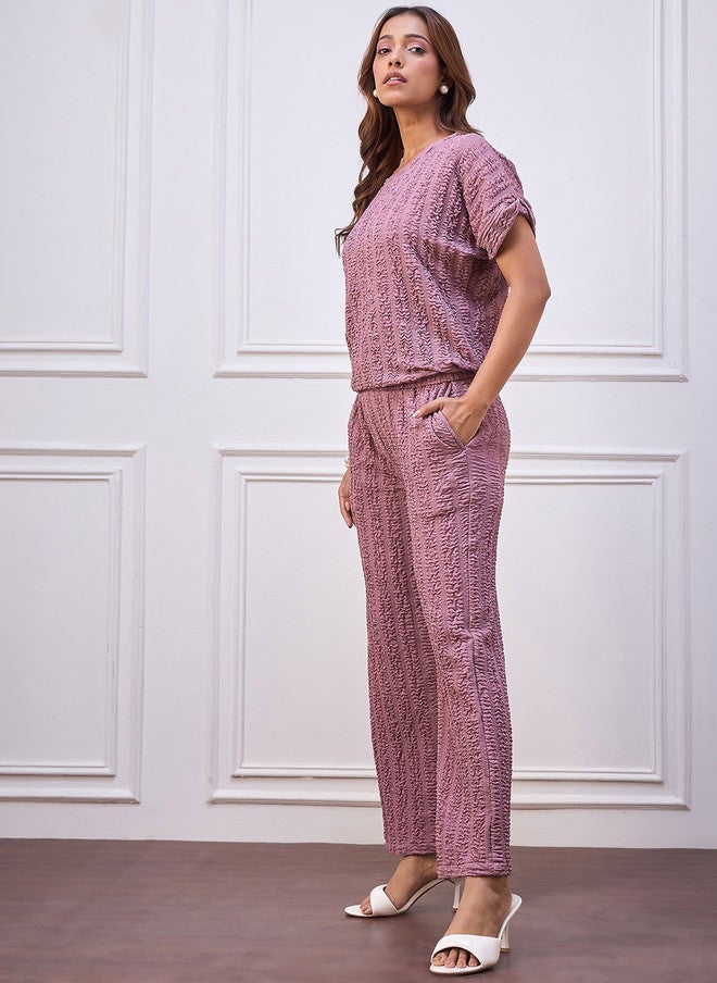 StyleStone طقم علوي وسروال مجعد بلون اللافندر من ستايل ستون للملابس الكاجوال - Image 4