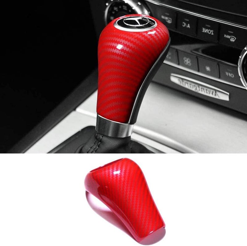 cheekyglo Ger Shift Kno Cover, Cron Fiber Pattern Car Ger Head Shift Kno Cover Trim Sticker Car Interior ccessories Fit for Mercedes enz /C/E/G Clss CLS W204 W212, Red- - Image 4